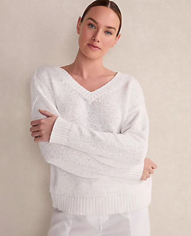 Ann Taylor Haven Well Within Organic Cotton Flat Tape V-Neck Sweater sold by Ann Taylor