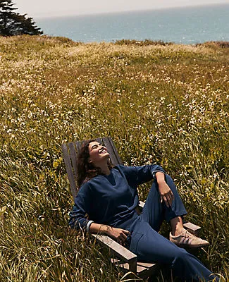 Ann Taylor Haven Well Within Indigo Washed Cotton Fleece Crewneck Pullover sold by Ann Taylor product image thumbnail 3