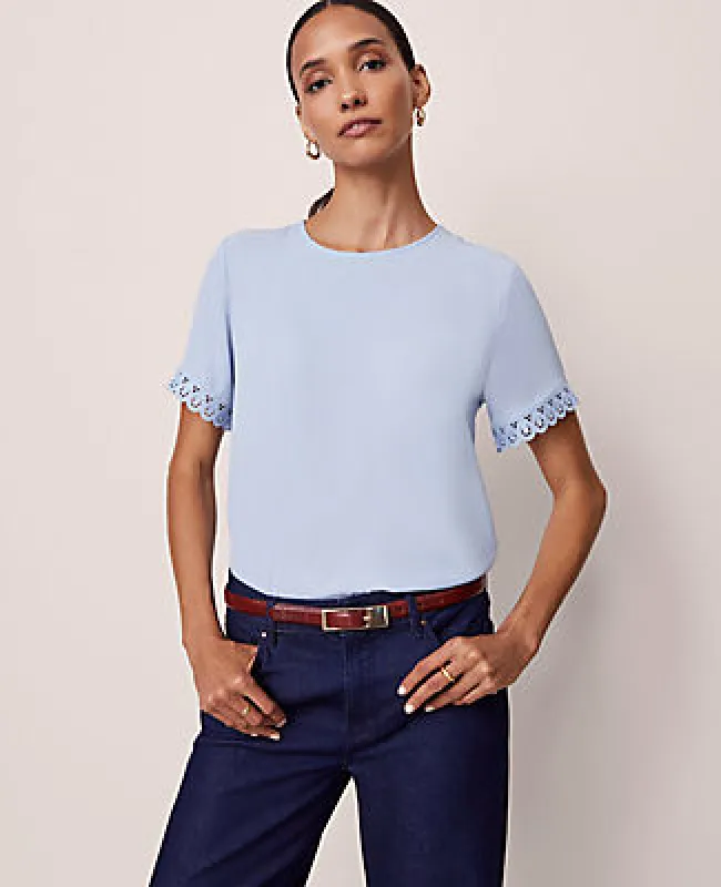 Ann Taylor Lace Trim Mixed Media Top sold by Ann Taylor