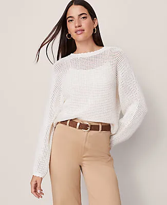 Ann Taylor Weekend Collection Open Stitch Scalloped Sweater sold by Ann Taylor product image thumbnail 3