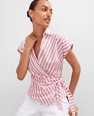 Ann Taylor Striped Collared Tie Waist Top sold by Ann Taylor