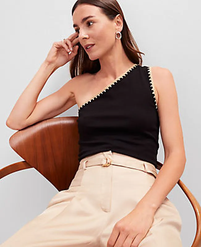 Ann Taylor Petite Crochet Trim One Shoulder Top sold by Ann Taylor