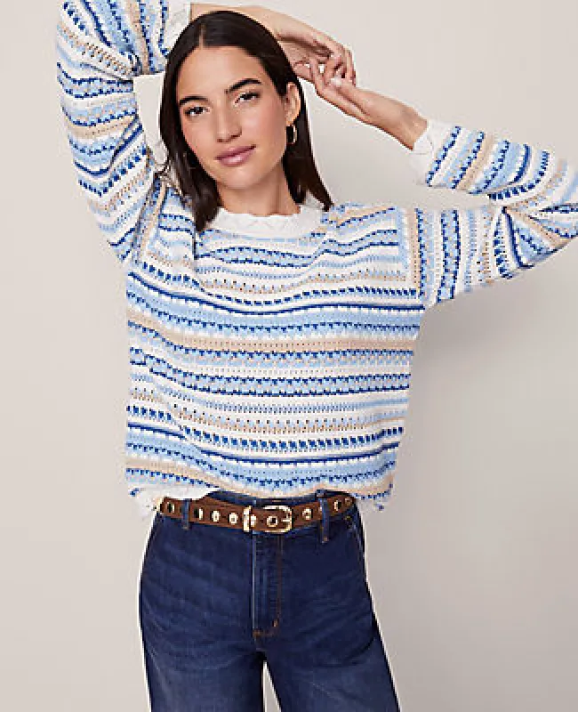 Ann Taylor Weekend Collection Striped Mixed Stitch Sweater sold by Ann Taylor