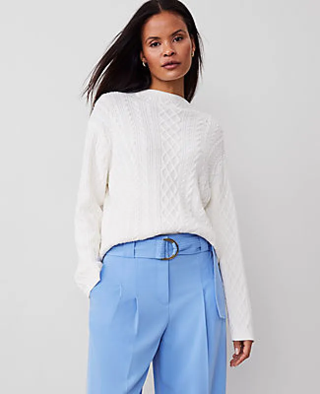 Ann Taylor Petite Mixed Cable Mock Neck Sweater sold by Ann Taylor