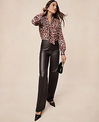 Ann Taylor Studio Collection The Petite Straight Pant in Leather sold by Ann Taylor