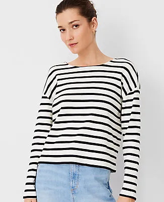 Ann Taylor Petite Weekend Collection Stripe Relaxed Long Sleeve Top sold by Ann Taylor product image thumbnail 3