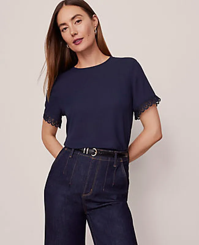 Ann Taylor Lace Trim Mixed Media Top sold by Ann Taylor