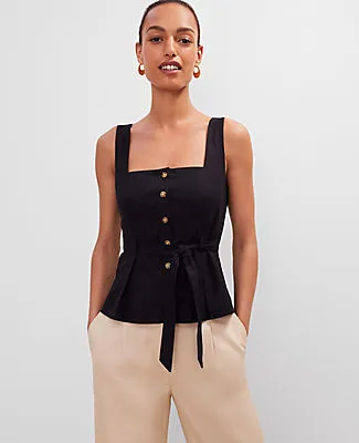 Ann Taylor Linen Blend Button Tie Waist Top sold by Ann Taylor