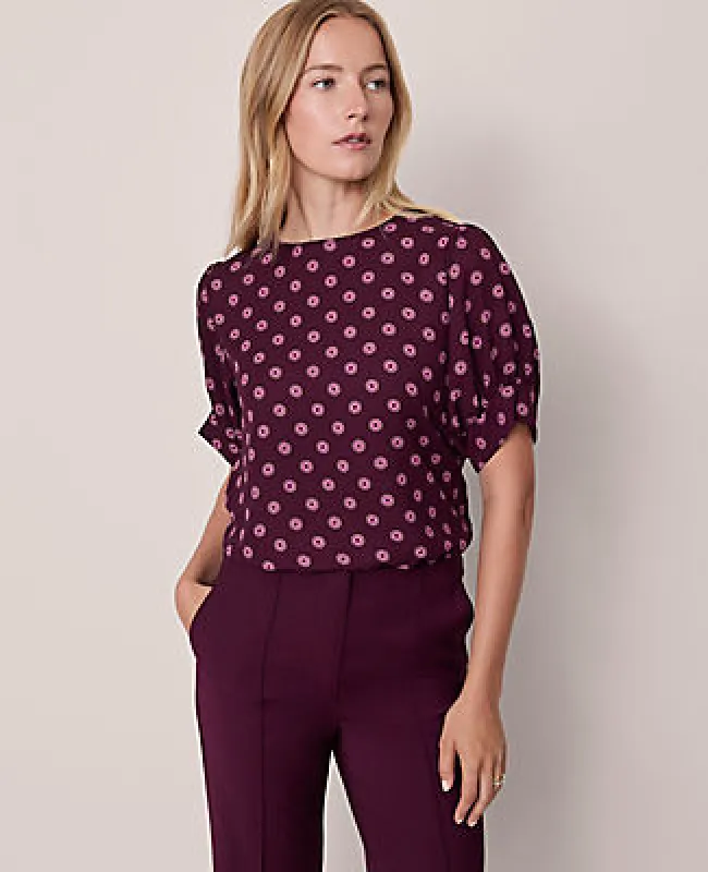 Ann Taylor Geo Mixed Media Gathered Sleeve Top sold by Ann Taylor