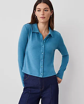 Ann Taylor Weekend Collection Cropped Button-Down Top sold by Ann Taylor