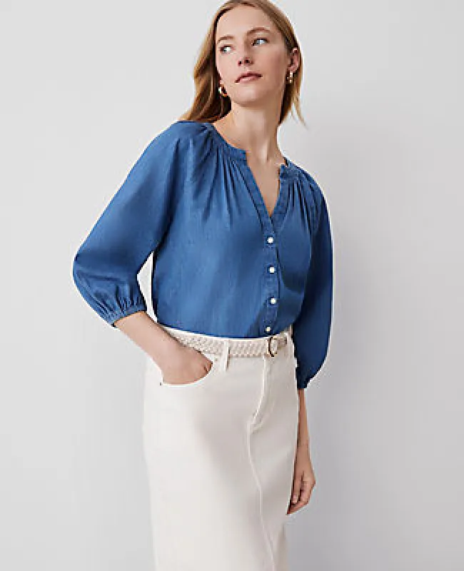 Ann Taylor Weekend Collection Chambray Raglan Popover Top sold by Ann Taylor