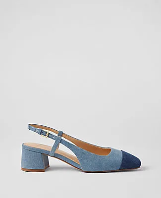 Ann Taylor Denim Cap Toe Block Heel Pumps sold by Ann Taylor