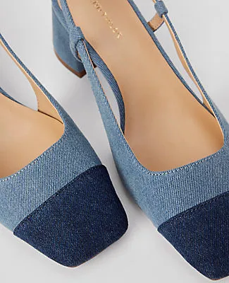 Ann Taylor Denim Cap Toe Block Heel Pumps sold by Ann Taylor product image thumbnail 2