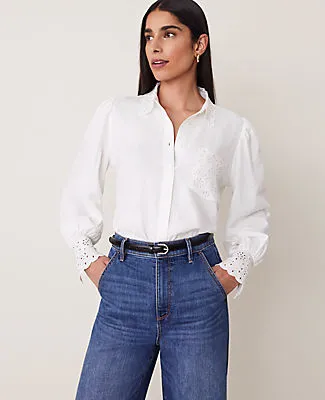 Ann Taylor Embroidered Linen Blend Pocket Shirt sold by Ann Taylor