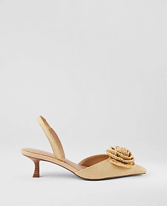 Ann Taylor Raffia Flower Slingback Pumps sold by Ann Taylor