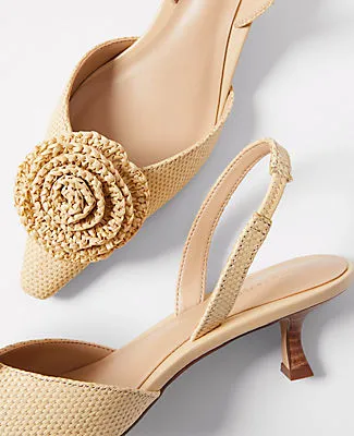 Ann Taylor Raffia Flower Slingback Pumps sold by Ann Taylor product image thumbnail 2