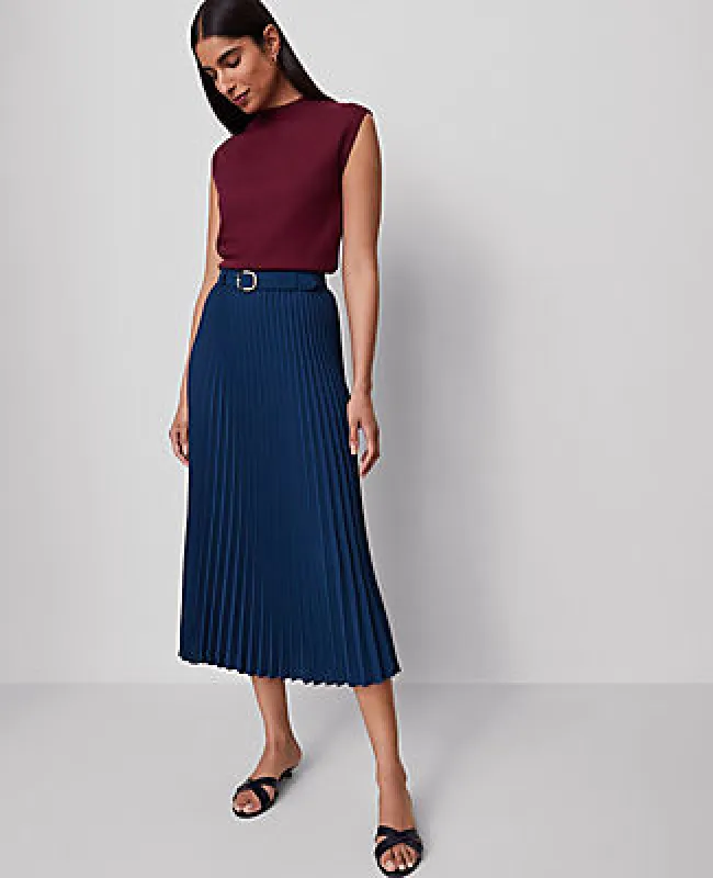 Ann Taylor Belted Pleated Midi Skirt sold by Ann Taylor