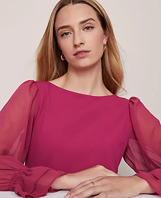 Ann Taylor Mixed Media Pleated Sleeve Top sold by Ann Taylor