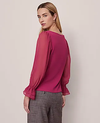 Ann Taylor Mixed Media Pleated Sleeve Top sold by Ann Taylor product image thumbnail 2