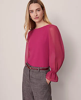 Ann Taylor Mixed Media Pleated Sleeve Top sold by Ann Taylor product image thumbnail 3
