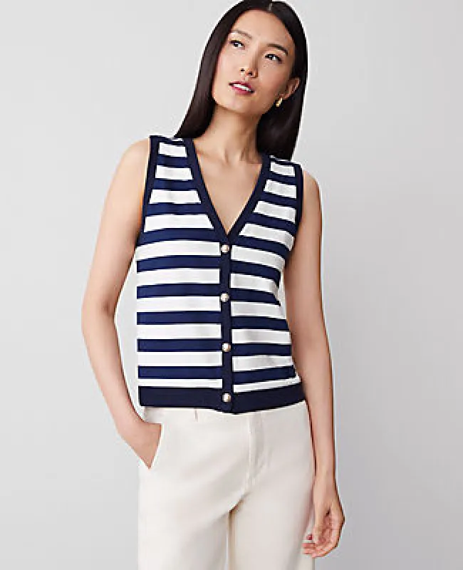 Ann Taylor Striped V-Neck Vest made by Ann Taylor