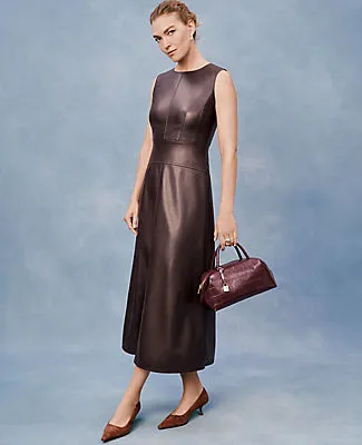 Ann Taylor Petite Faux Leather Flare Midi Dress sold by Ann Taylor