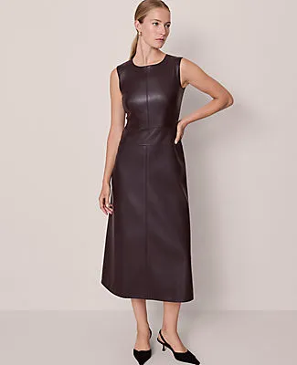 Ann Taylor Petite Faux Leather Flare Midi Dress sold by Ann Taylor product image thumbnail 2