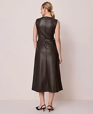 Ann Taylor Petite Faux Leather Flare Midi Dress sold by Ann Taylor product image thumbnail 3