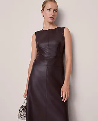 Ann Taylor Petite Faux Leather Flare Midi Dress sold by Ann Taylor product image thumbnail 4
