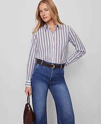 Ann Taylor Weekend Collection Striped Relaxed Perfect Shirt sold by Ann Taylor product image thumbnail 3