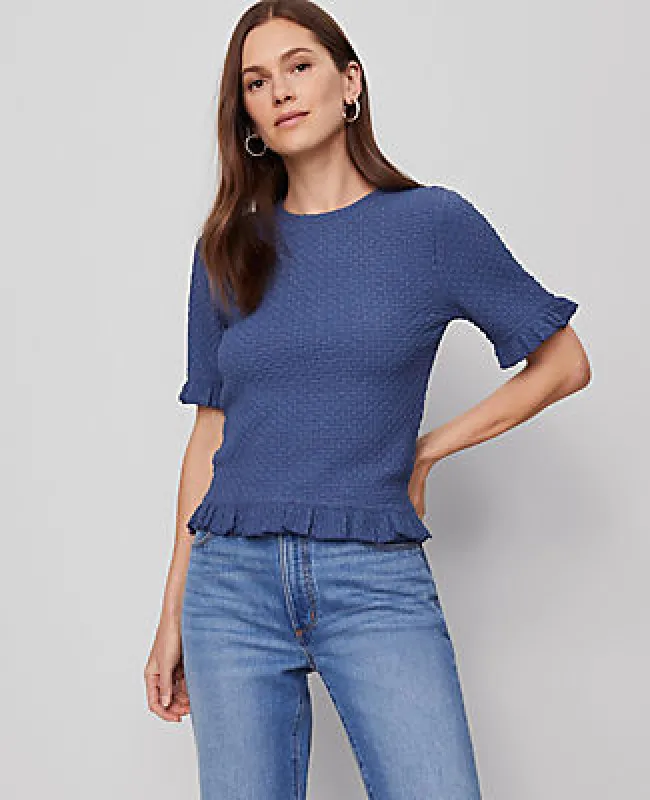 Ann Taylor Popcorn Knit Ruffle Trim Blouse made by Ann Taylor