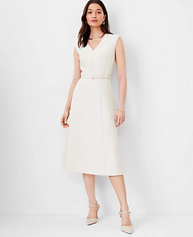 Ann Taylor The Petite Belted V-Neck Midi Dress in Fluid Crepe sold by Ann Taylor