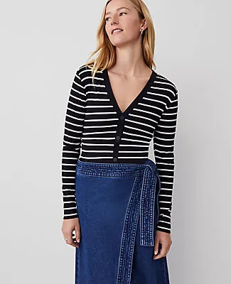 Ann Taylor Weekend Collection Striped V-Neck Cardigan sold by Ann Taylor