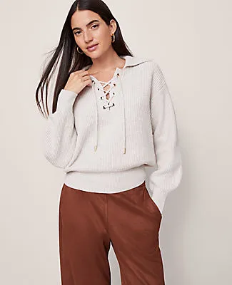 Ann Taylor Weekend Collection Lace-Up Ribbed Sweater sold by Ann Taylor