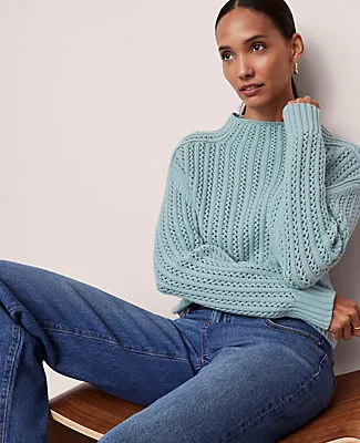 Ann Taylor Pointelle Mock Neck Sweater sold by Ann Taylor product image thumbnail 4