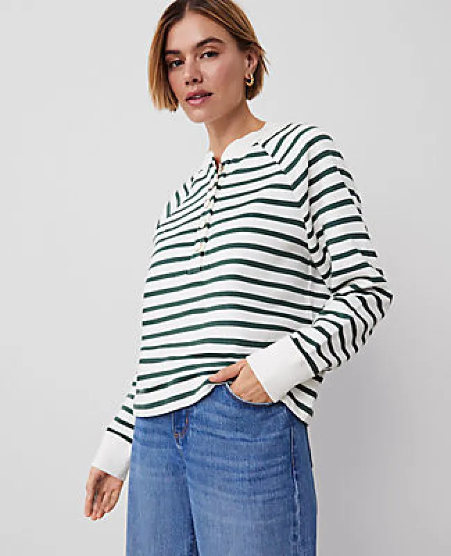 Ann Taylor Petite Weekend Collection Striped Henley Sweatshirt sold by Ann Taylor