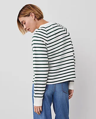 Ann Taylor Petite Weekend Collection Striped Henley Sweatshirt sold by Ann Taylor product image thumbnail 2
