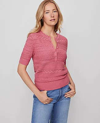 Ann Taylor Petite Weekend Collection Scalloped Henley Sweater sold by Ann Taylor