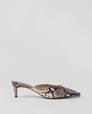 Ann Taylor Snake Print Nip Toe Kitten Heel Mule Pumps sold by Ann Taylor