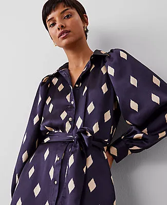 Ann Taylor Petite Geo Collared Belted Shirtdress sold by Ann Taylor product image thumbnail 3
