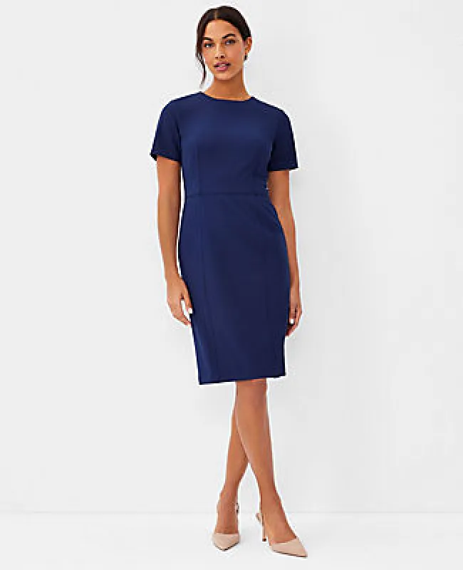 Ann Taylor The Petite Short Sleeve Sheath Dress in Bi-Stretch - Curvy Fit sold by Ann Taylor