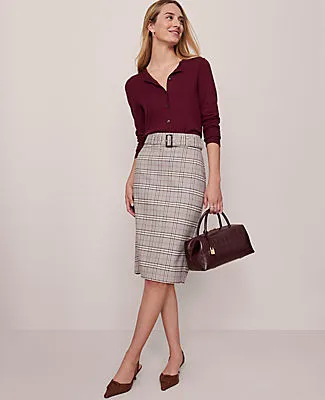 Ann Taylor Plaid Belted Midi Pencil Skirt sold by Ann Taylor