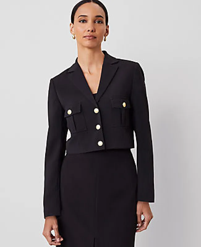 Ann Taylor The Petite Military Blazer Jacket in Fluid Crepe sold by Ann Taylor