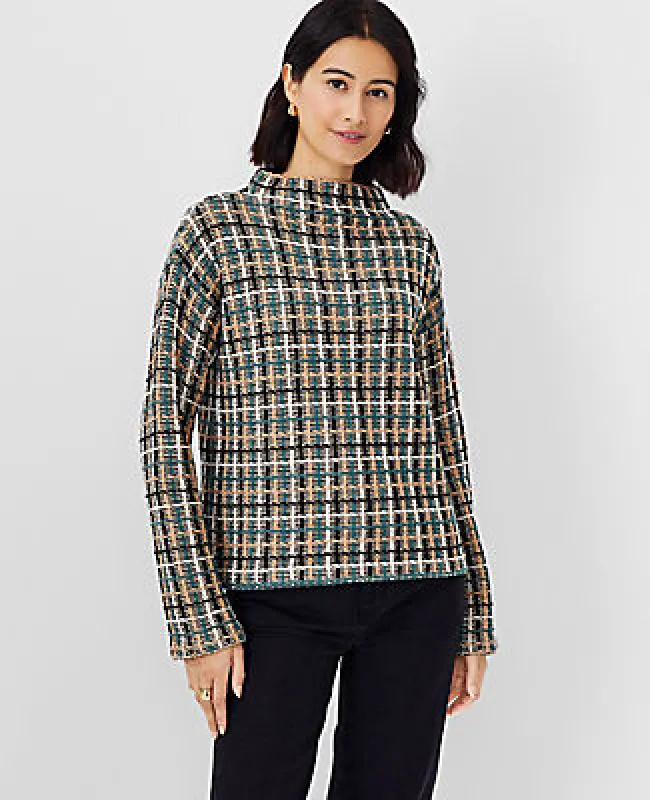 Ann Taylor Petite Tweedy Funnel Neck Sweater sold by Ann Taylor