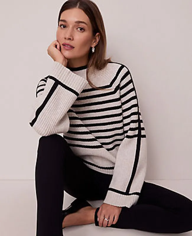 Ann Taylor Weekend Collection Striped Mock Neck Sweater sold by Ann Taylor