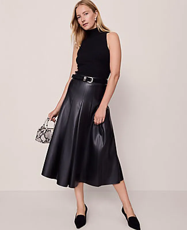 Ann Taylor Faux Leather Pleated Midi Skirt sold by Ann Taylor