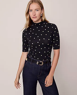 Ann Taylor Dotted Mock Neck Elbow Sleeve Top sold by Ann Taylor