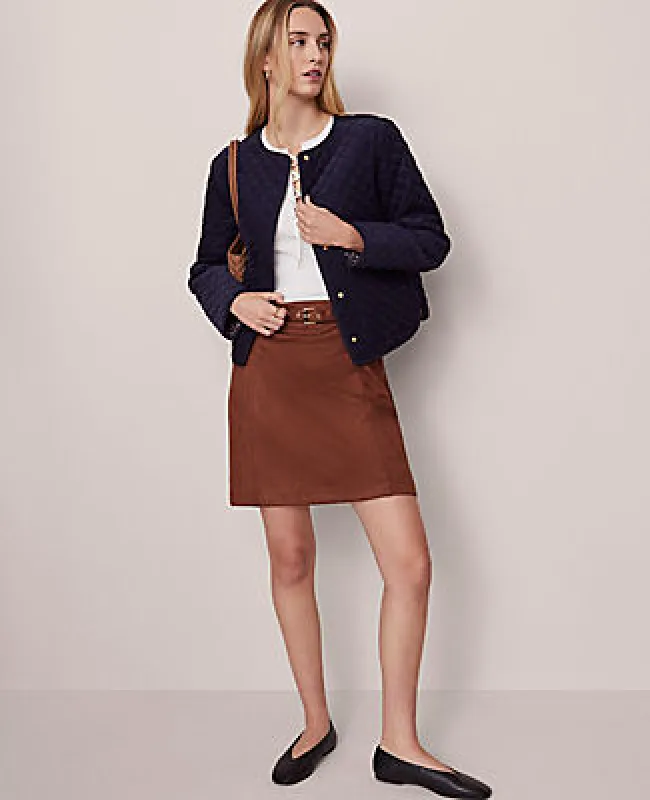 Ann Taylor Petite Weekend Collection Faux Suede Belted A-Line Skirt sold by Ann Taylor