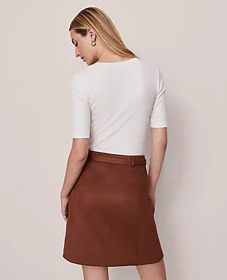 Ann Taylor Petite Weekend Collection Faux Suede Belted A-Line Skirt sold by Ann Taylor product image thumbnail 3