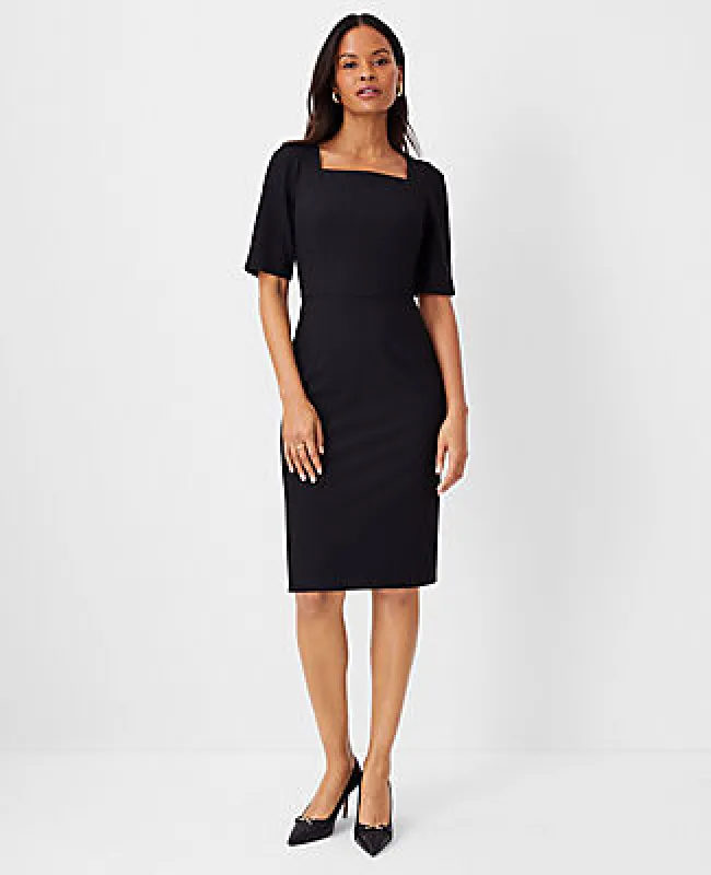 Ann Taylor The Petite Elbow Sleeve Square Neck Dress in Seasonless Stretch - Curvy Fit sold by Ann Taylor